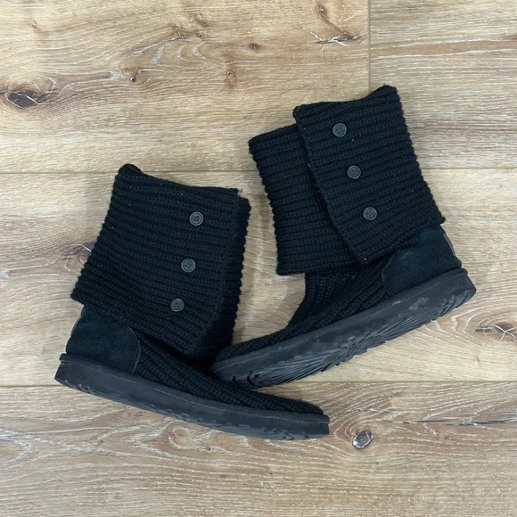 UGG Australia Black Classic Cardy Knit Boots - Size 9 - Picture 3 of 9